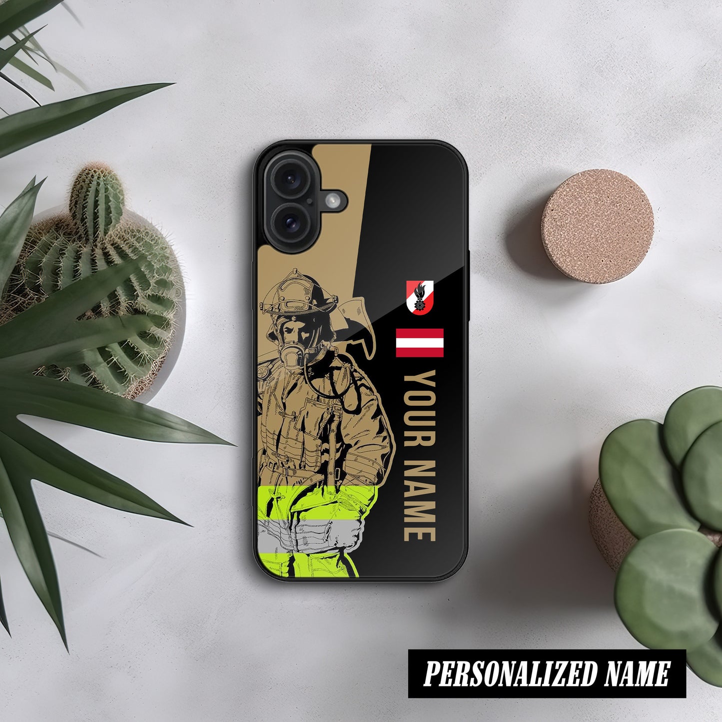 3D Glas Handyhülle – Firefighter Austria Design, Personalisiert, Stoßfest, Kratzfest, Für iPhone