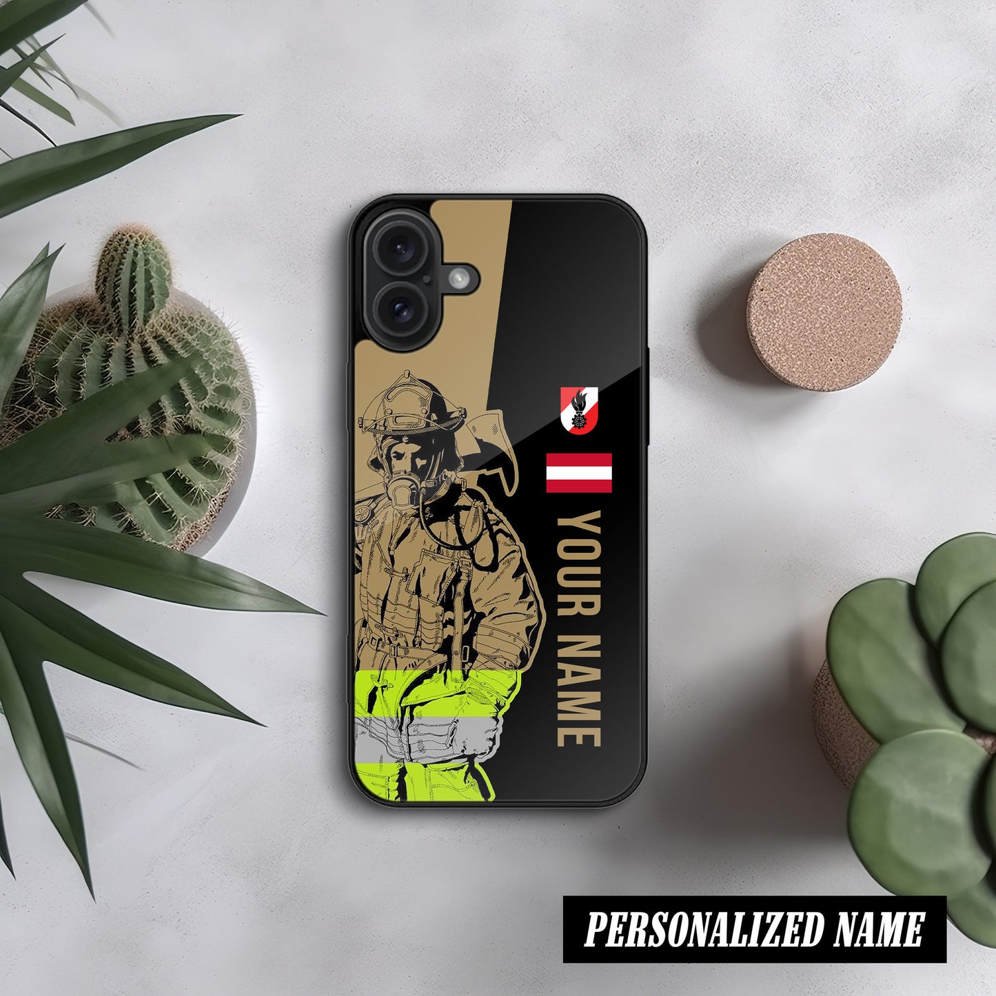 3D Glas Handyhülle – Firefighter Austria Design, Personalisiert, Stoßfest, Kratzfest, Für iPhone