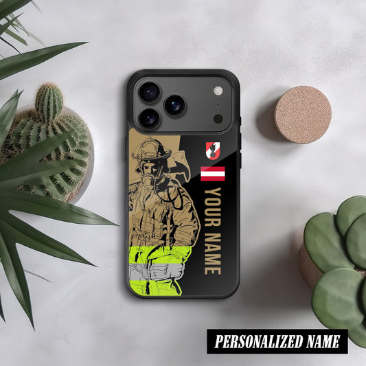 3D Glas Handyhülle – Firefighter Austria Design, Personalisiert, Stoßfest, Kratzfest, Für iPhone