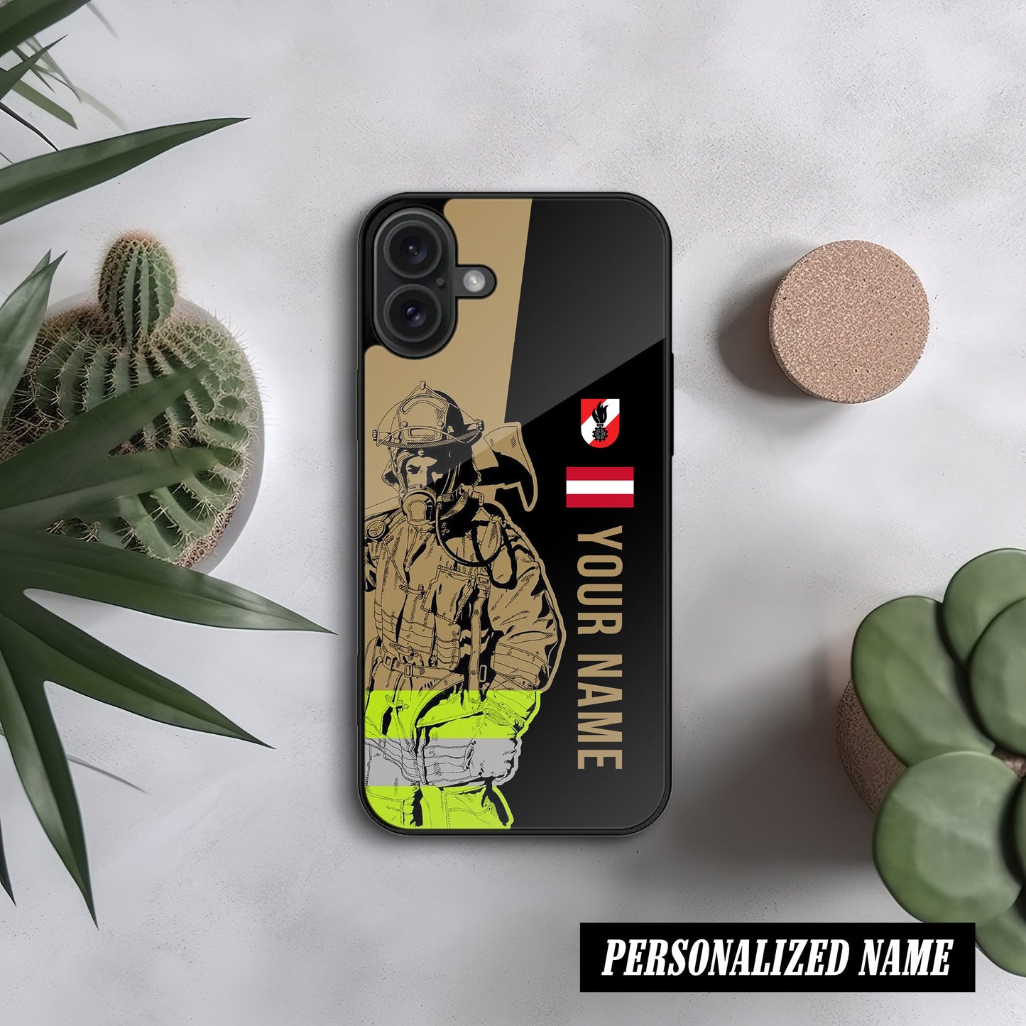 3D Glas Handyhülle – Firefighter Austria Design, Personalisiert, Stoßfest, Kratzfest, Für iPhone
