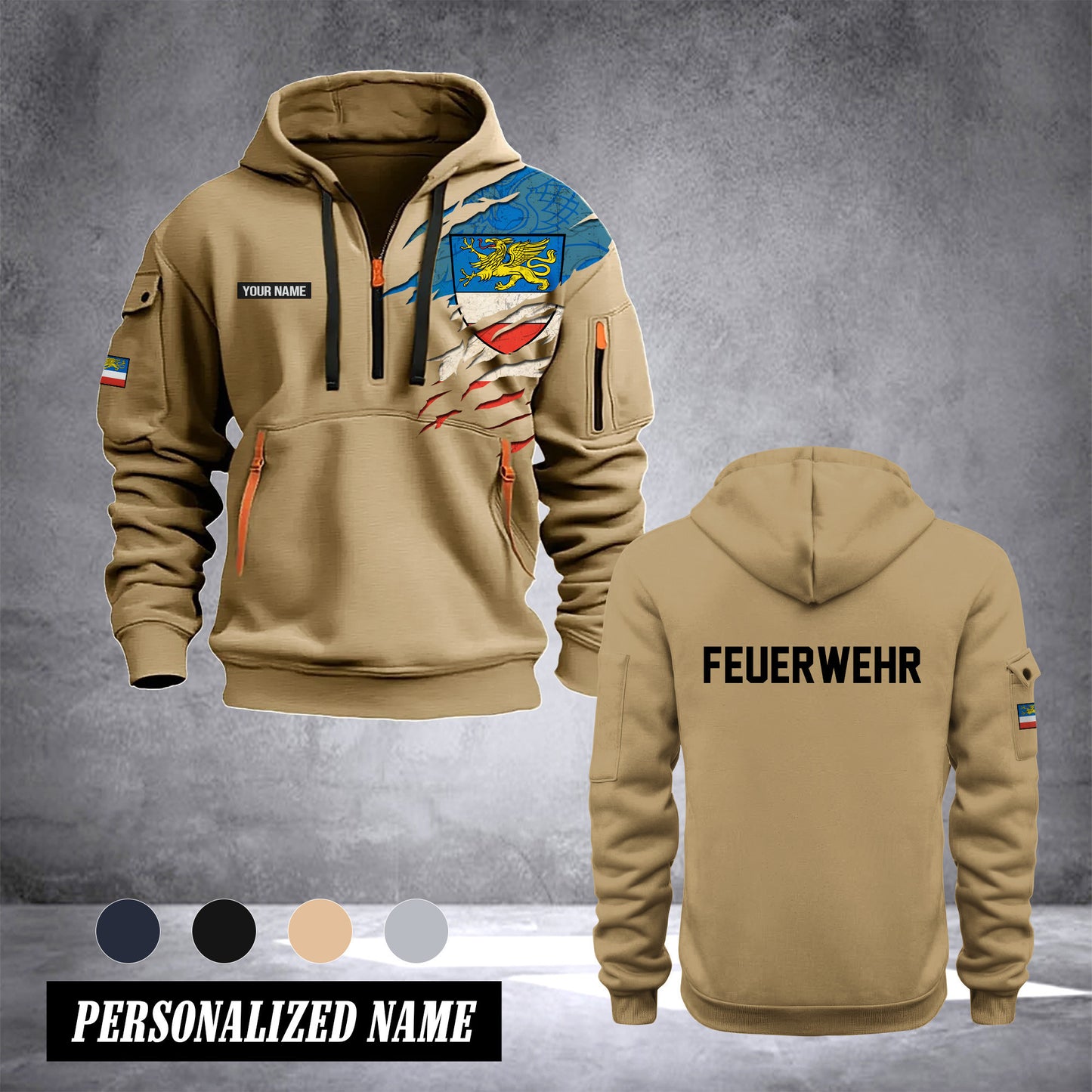 Firefighter Rostock Germany customize Hoodie Half Zipper 0909
