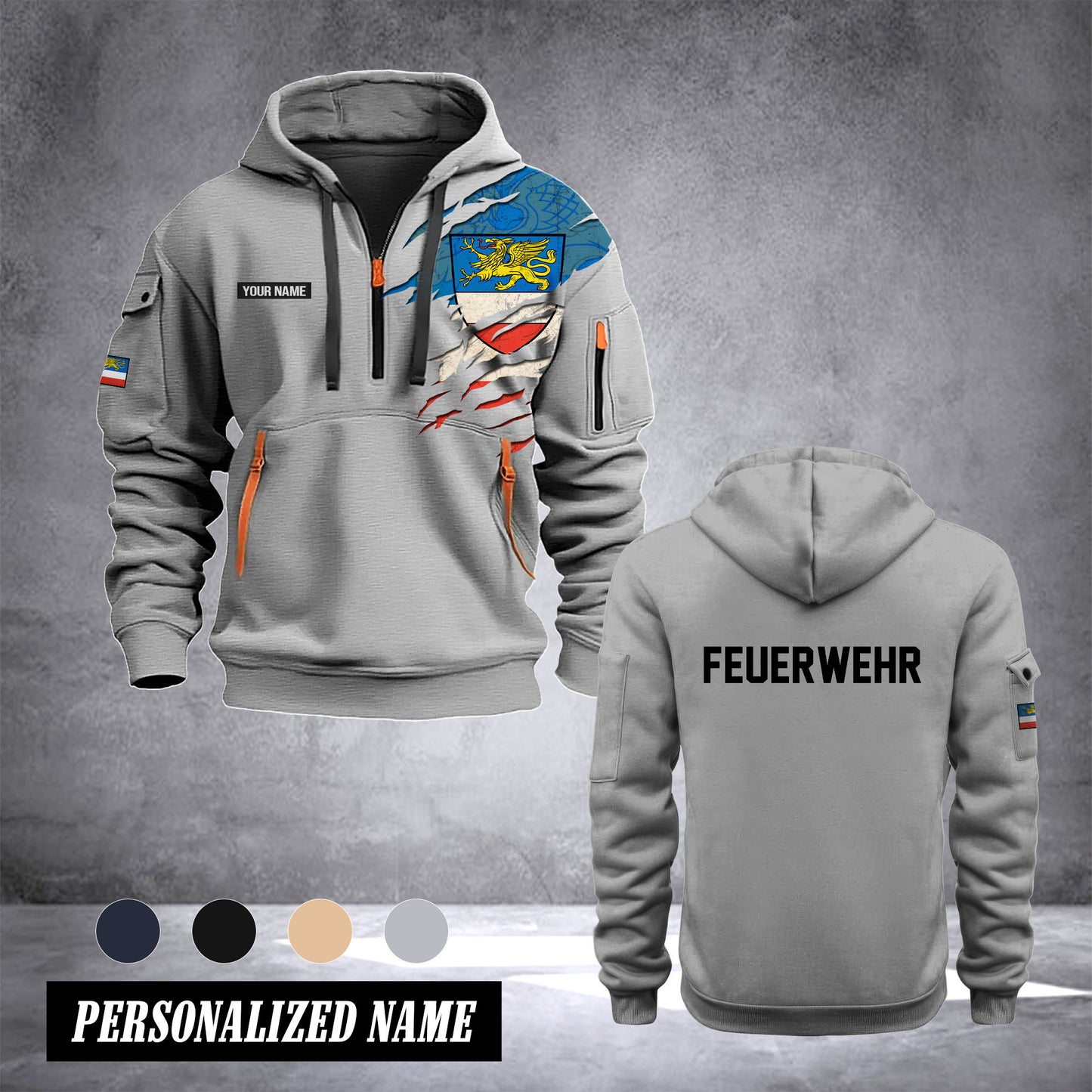 Firefighter Rostock Germany customize Hoodie Half Zipper 0909