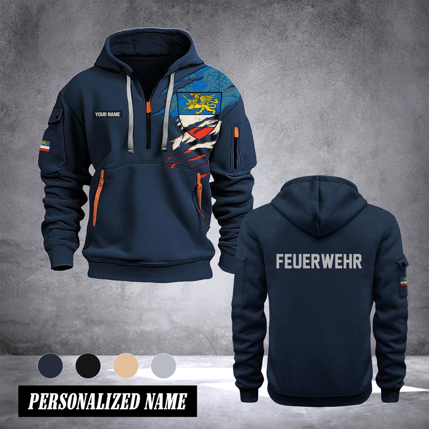 Firefighter Rostock Germany customize Hoodie Half Zipper 0909