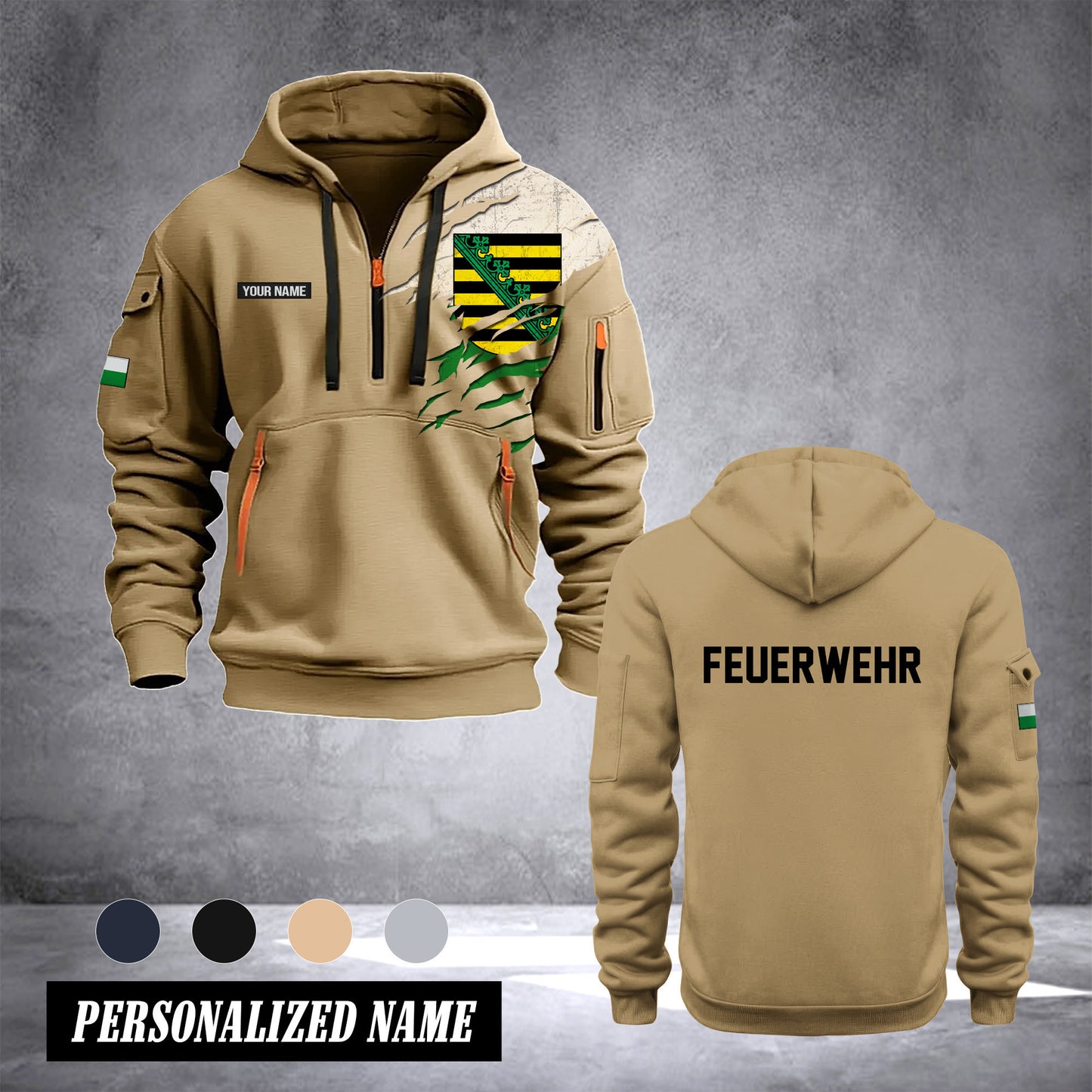 Firefighter Sachsen Germany customize Hoodie Half Zipper 0909