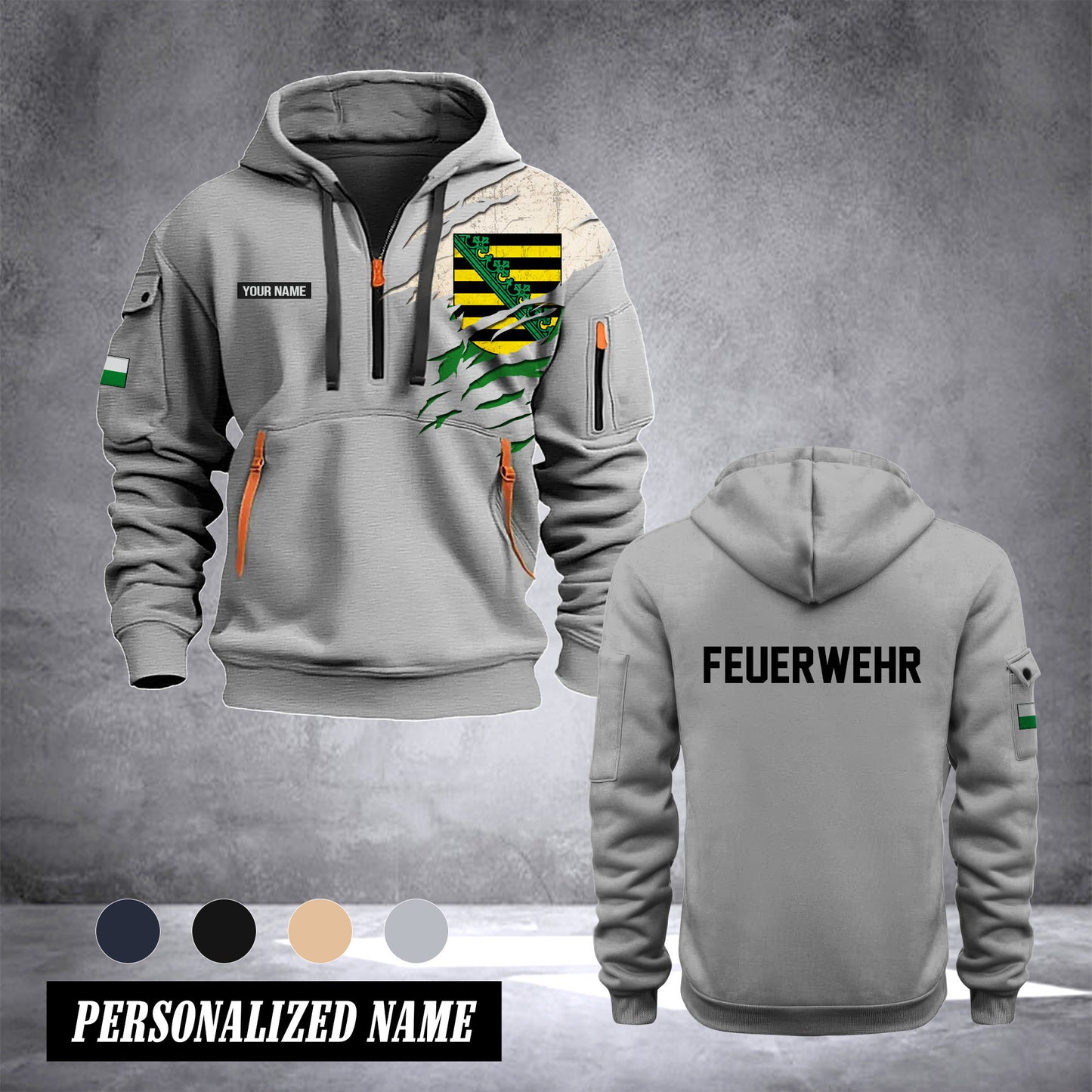 Firefighter Sachsen Germany customize Hoodie Half Zipper 0909