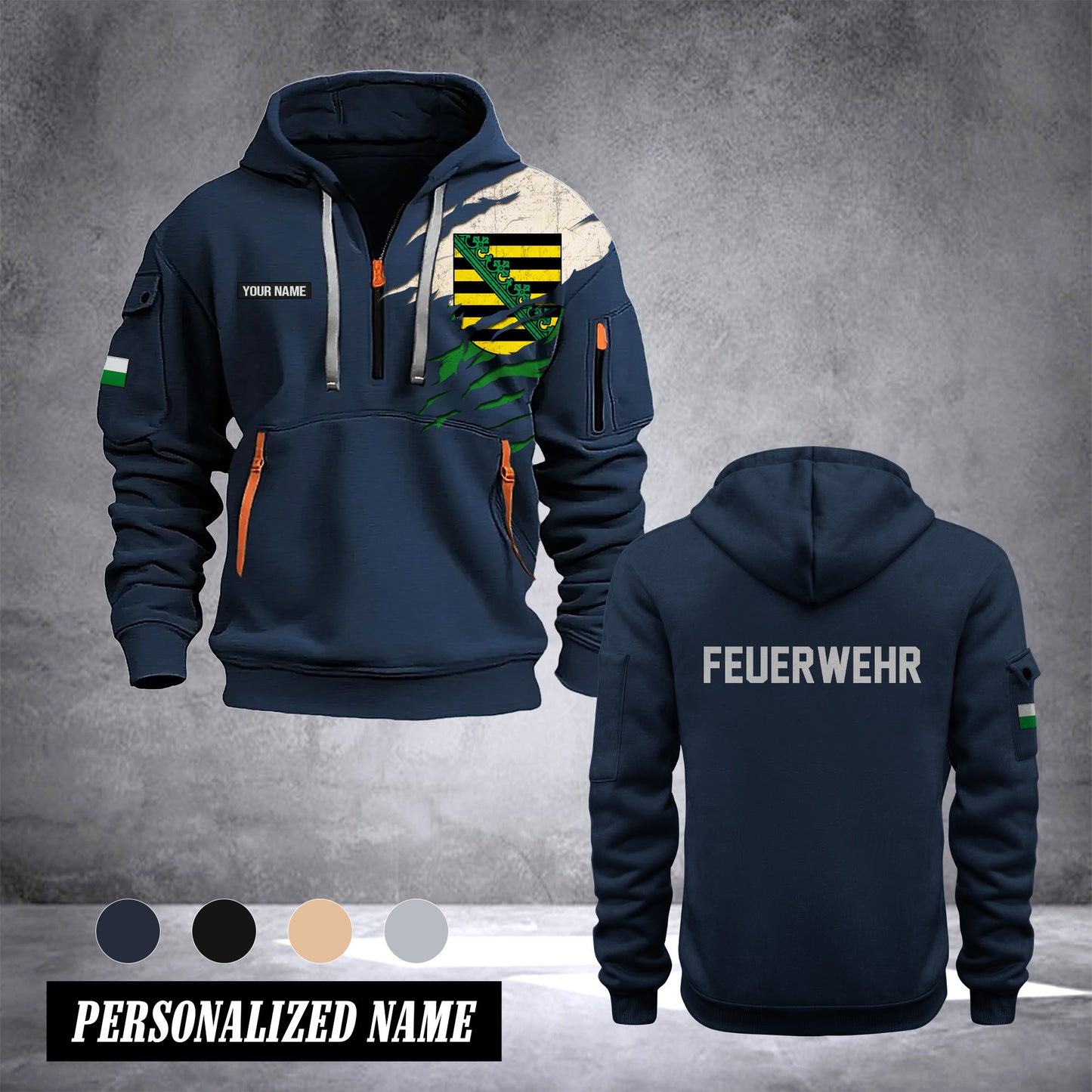 Firefighter Sachsen Germany customize Hoodie Half Zipper 0909