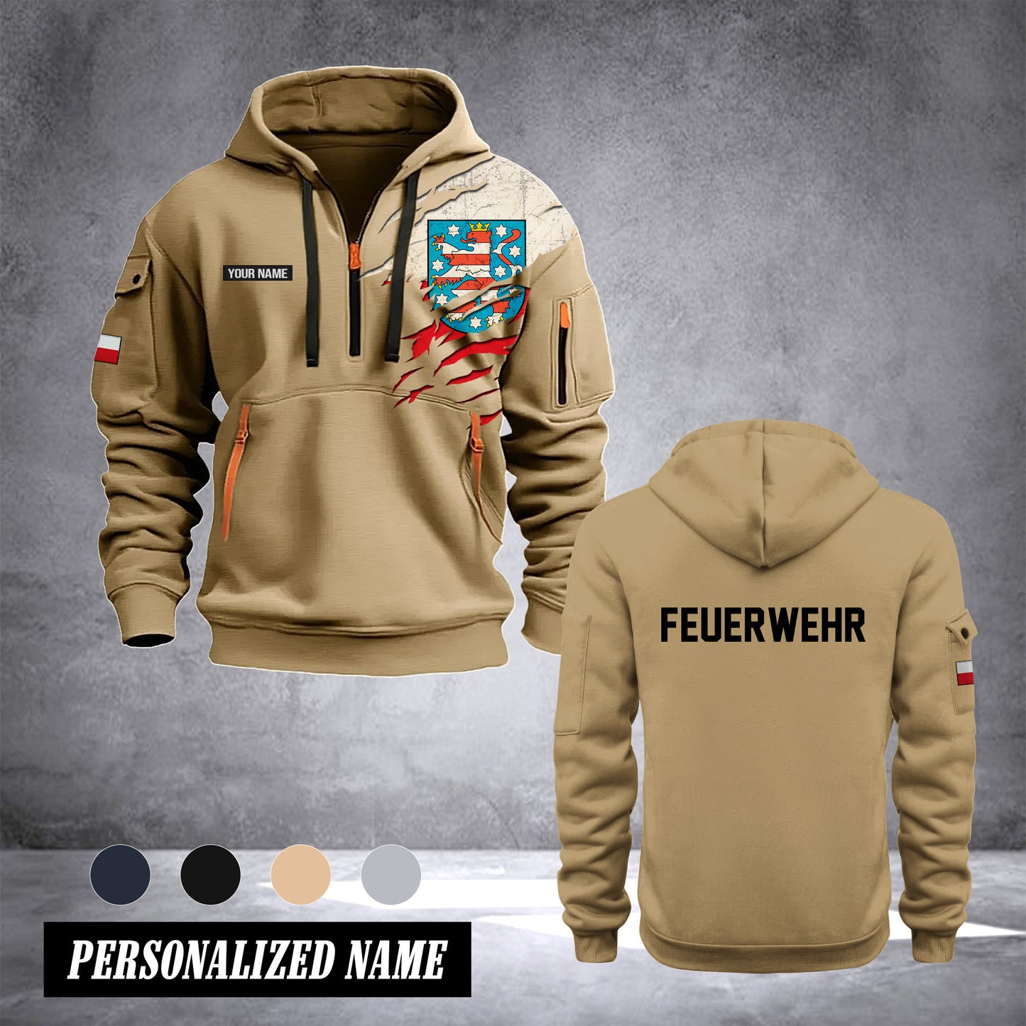 Firefighter Thuringia Germany customize Hoodie Half Zipper 0909