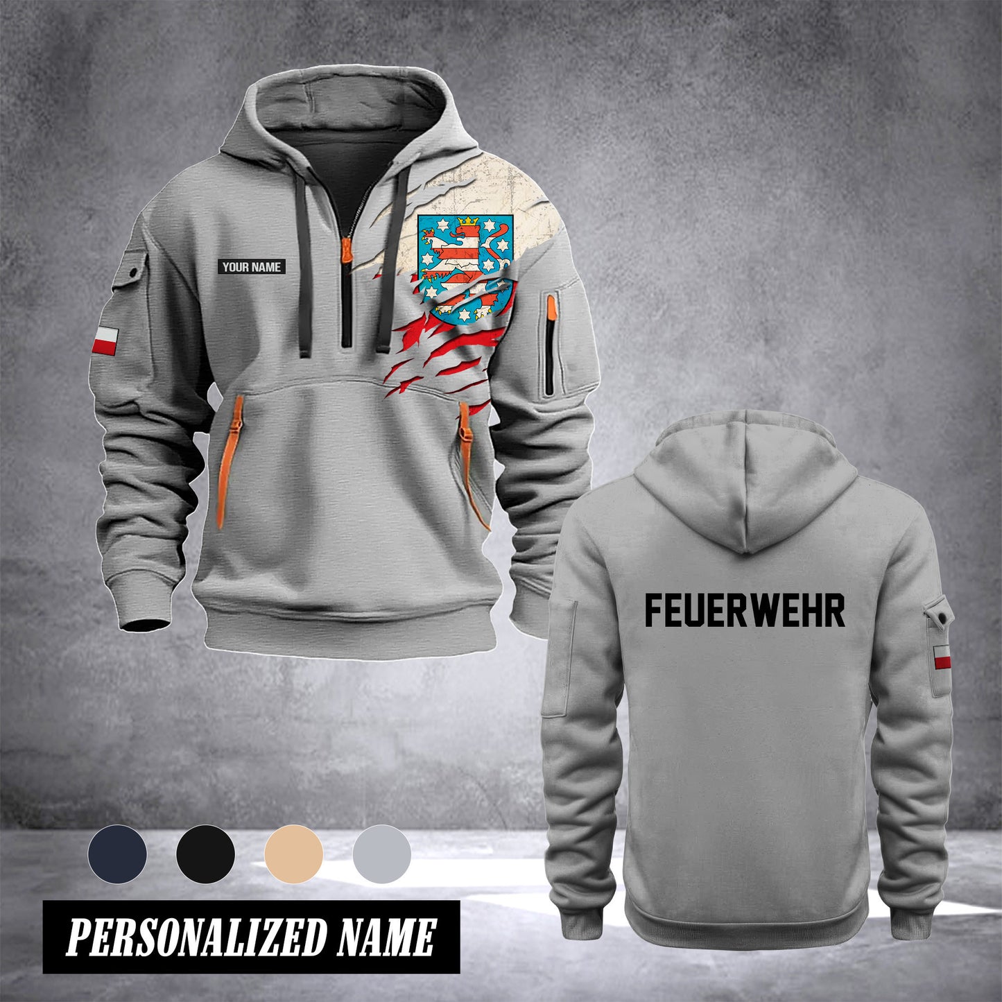 Firefighter Thuringia Germany customize Hoodie Half Zipper 0909