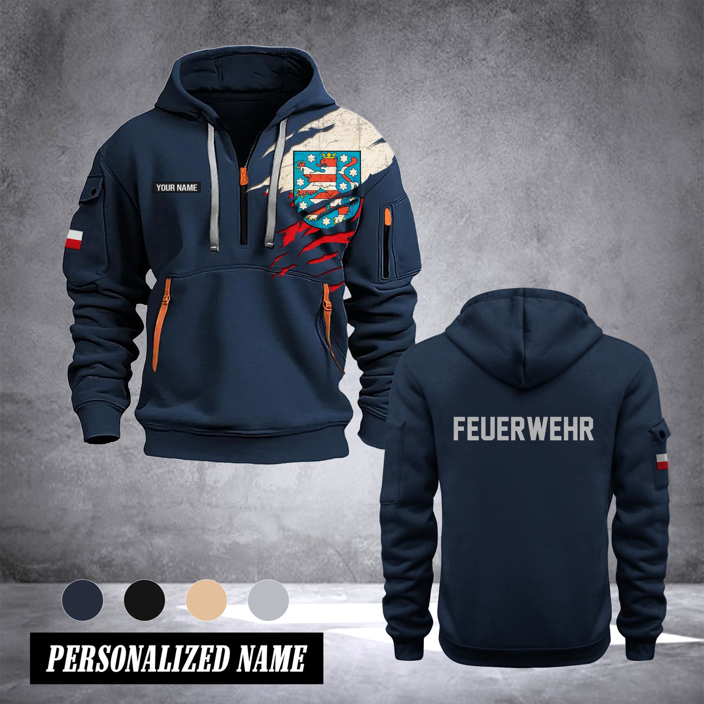 Firefighter Thuringia Germany customize Hoodie Half Zipper 0909