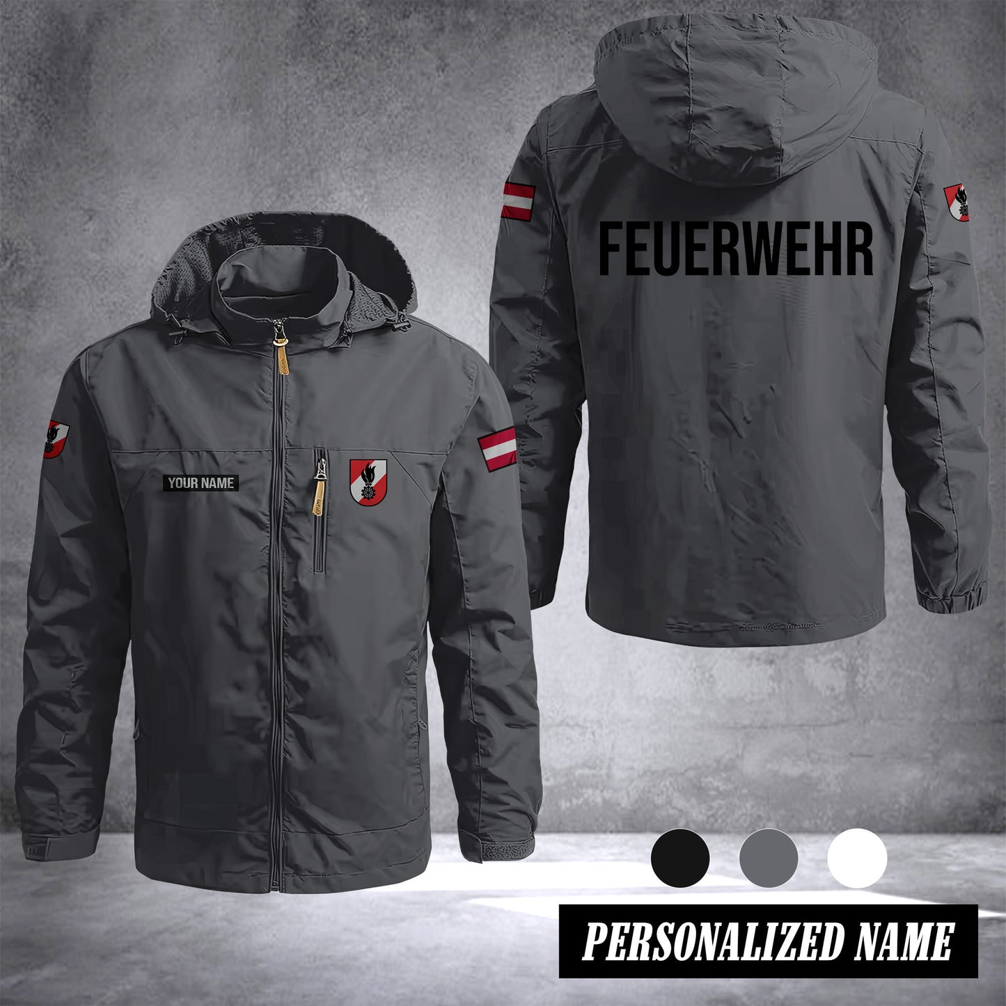 Firefighter Austria Outdoor Windbreaker Herren – Taktische Kapuzenjacke, Wasserdicht, Atmungsaktiv, Leicht, Feld- & Kletterjacke
