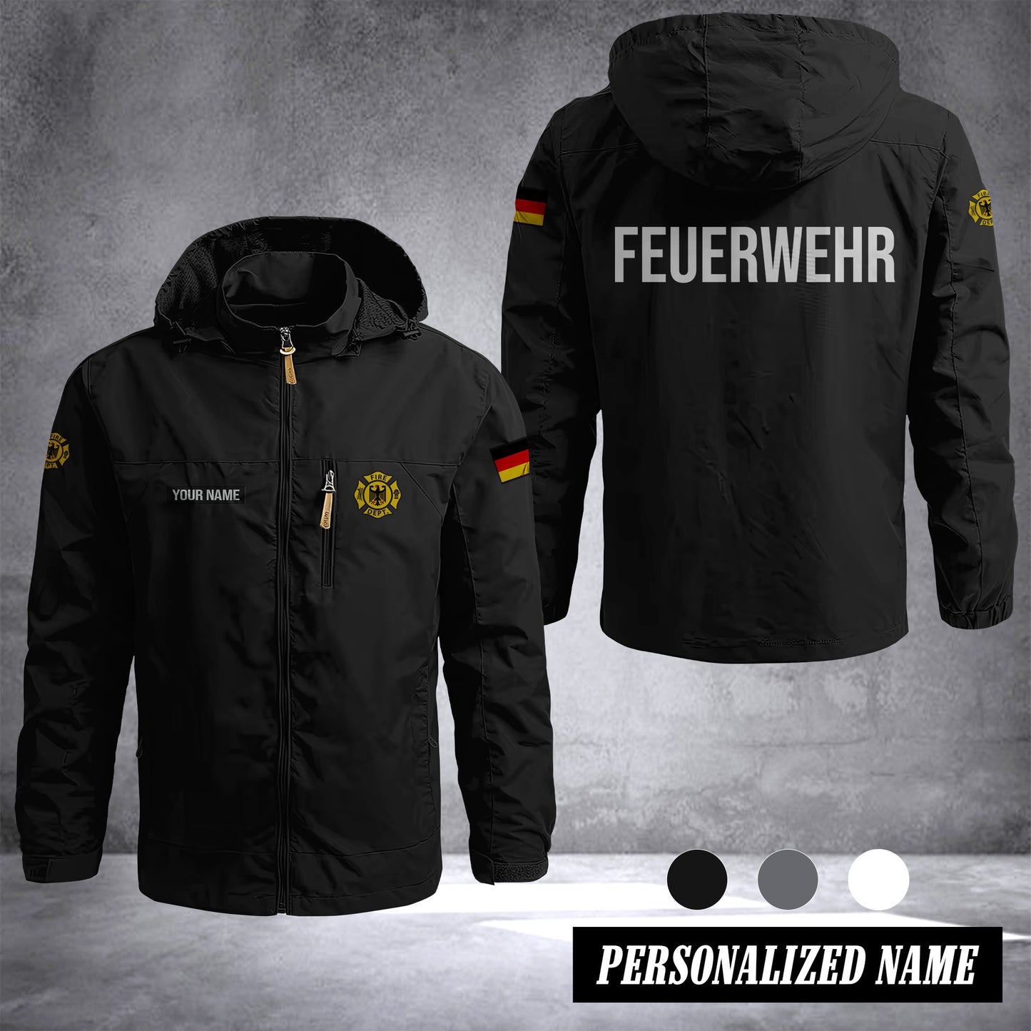 Firefighter Germany Outdoor Windbreaker Herren – Taktische Kapuzenjacke, Wasserdicht, Atmungsaktiv, Leicht, Feld- & Kletterjacke