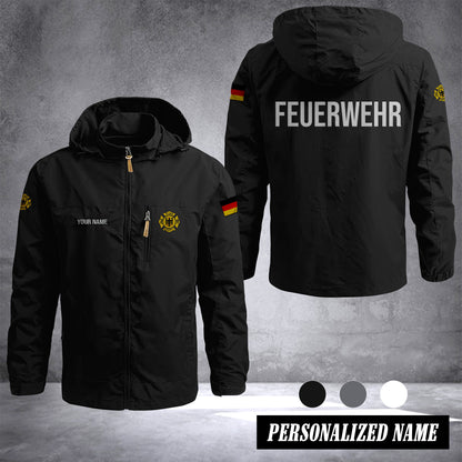 Firefighter Germany Outdoor Windbreaker Herren – Taktische Kapuzenjacke, Wasserdicht, Atmungsaktiv, Leicht, Feld- & Kletterjacke