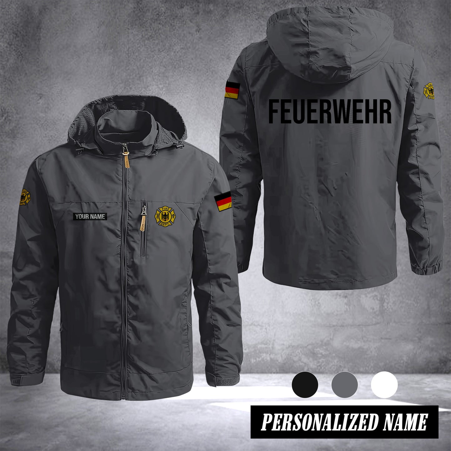 Firefighter Germany Outdoor Windbreaker Herren – Taktische Kapuzenjacke, Wasserdicht, Atmungsaktiv, Leicht, Feld- & Kletterjacke