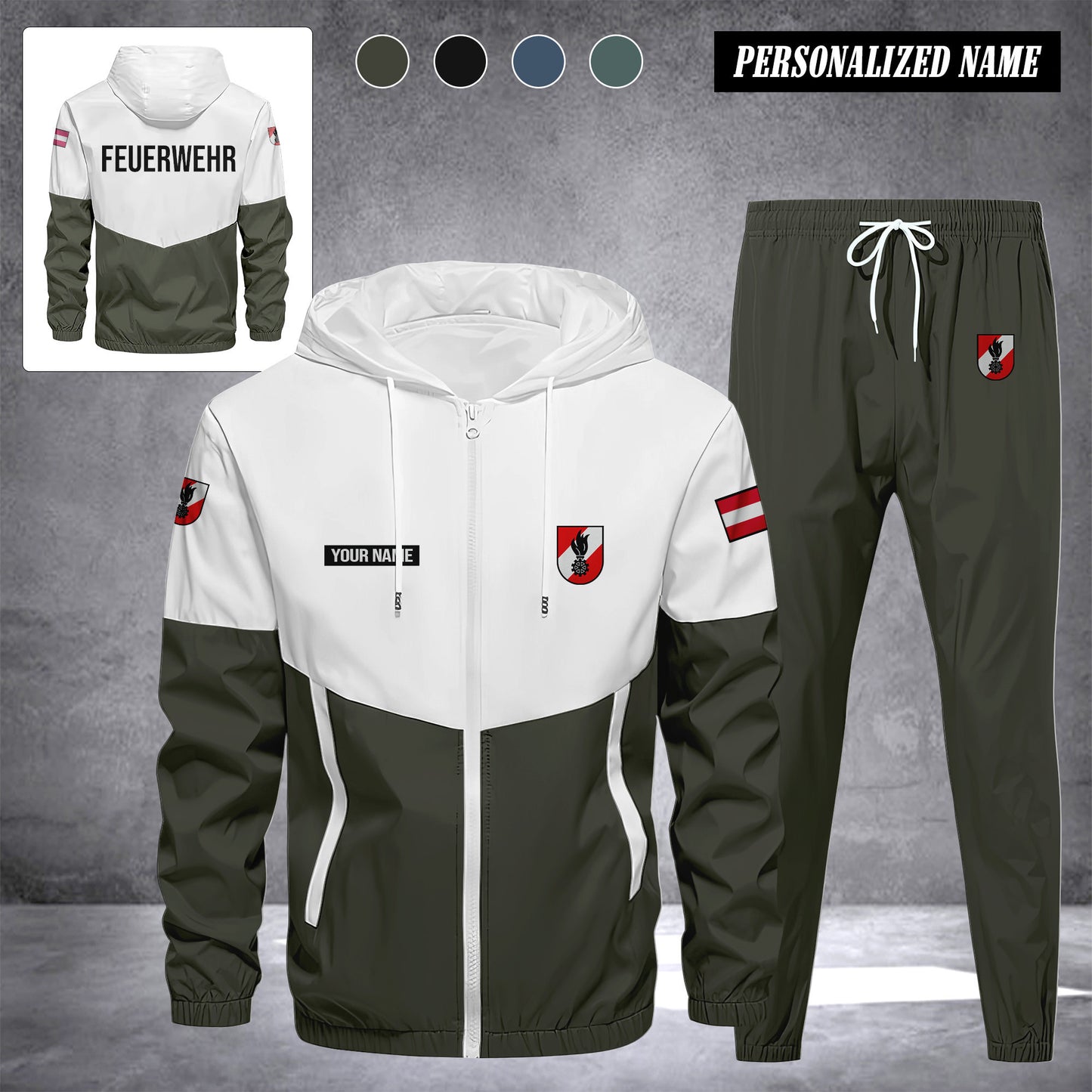Firefighter Austria Herren Trainingsanzug 2025 – Freizeit Jogginganzug mit Kapuze, Sportjacke & Hose, 2-teiliges Running Set