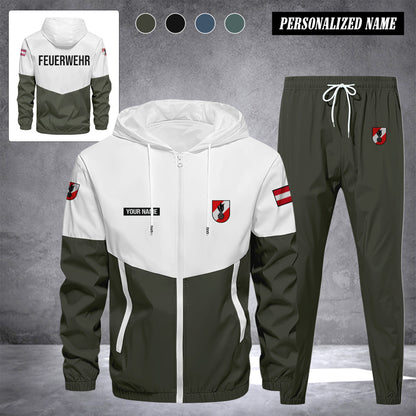 Firefighter Austria Herren Trainingsanzug 2025 – Freizeit Jogginganzug mit Kapuze, Sportjacke & Hose, 2-teiliges Running Set