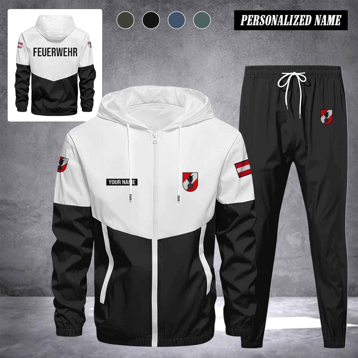 Firefighter Austria Herren Trainingsanzug 2025 – Freizeit Jogginganzug mit Kapuze, Sportjacke & Hose, 2-teiliges Running Set