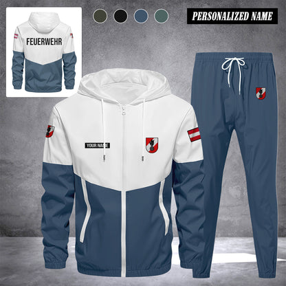 Firefighter Austria Herren Trainingsanzug 2025 – Freizeit Jogginganzug mit Kapuze, Sportjacke & Hose, 2-teiliges Running Set