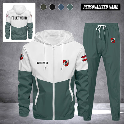 Firefighter Austria Herren Trainingsanzug 2025 – Freizeit Jogginganzug mit Kapuze, Sportjacke & Hose, 2-teiliges Running Set