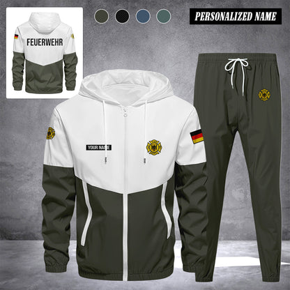 Firefighter Germany Herren Trainingsanzug 2025 – Freizeit Jogginganzug mit Kapuze, Sportjacke & Hose, 2-teiliges Running Set