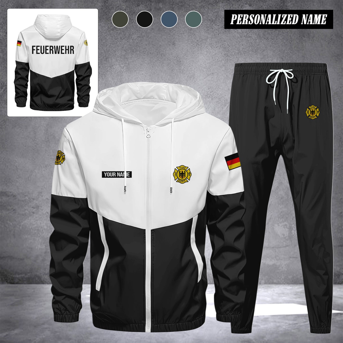 Firefighter Germany Herren Trainingsanzug 2025 – Freizeit Jogginganzug mit Kapuze, Sportjacke & Hose, 2-teiliges Running Set