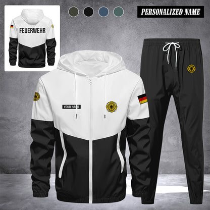 Firefighter Germany Herren Trainingsanzug 2025 – Freizeit Jogginganzug mit Kapuze, Sportjacke & Hose, 2-teiliges Running Set