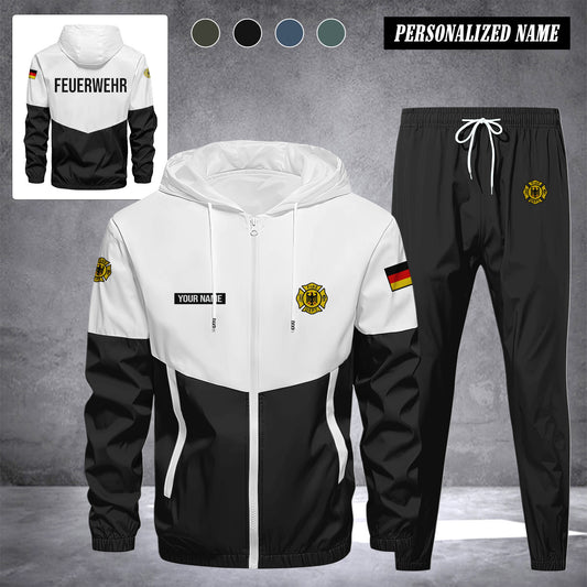 Firefighter Germany Herren Trainingsanzug 2025 – Freizeit Jogginganzug mit Kapuze, Sportjacke & Hose, 2-teiliges Running Set