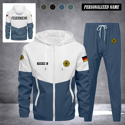 Firefighter Germany Herren Trainingsanzug 2025 – Freizeit Jogginganzug mit Kapuze, Sportjacke & Hose, 2-teiliges Running Set