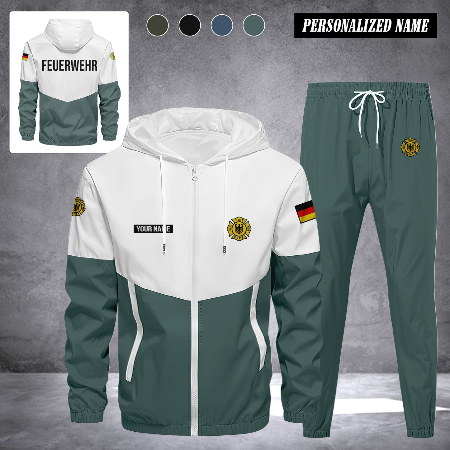 Firefighter Germany Herren Trainingsanzug 2025 – Freizeit Jogginganzug mit Kapuze, Sportjacke & Hose, 2-teiliges Running Set