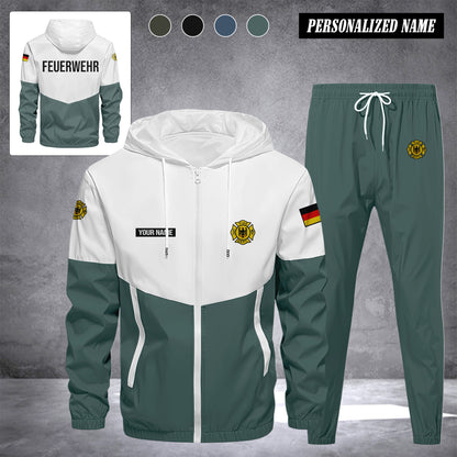 Firefighter Germany Herren Trainingsanzug 2025 – Freizeit Jogginganzug mit Kapuze, Sportjacke & Hose, 2-teiliges Running Set