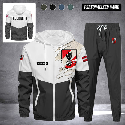 Firefighter Austria Herren Trainingsanzug 2025 – Freizeit Jogginganzug mit Kapuze, Sportjacke & Hose, 2-teiliges Running Set 299