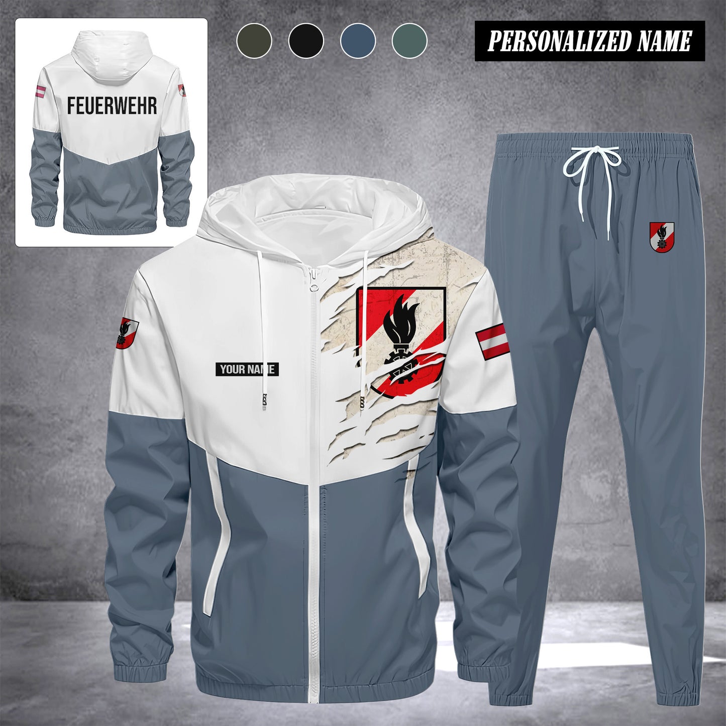 Firefighter Austria Herren Trainingsanzug 2025 – Freizeit Jogginganzug mit Kapuze, Sportjacke & Hose, 2-teiliges Running Set 299
