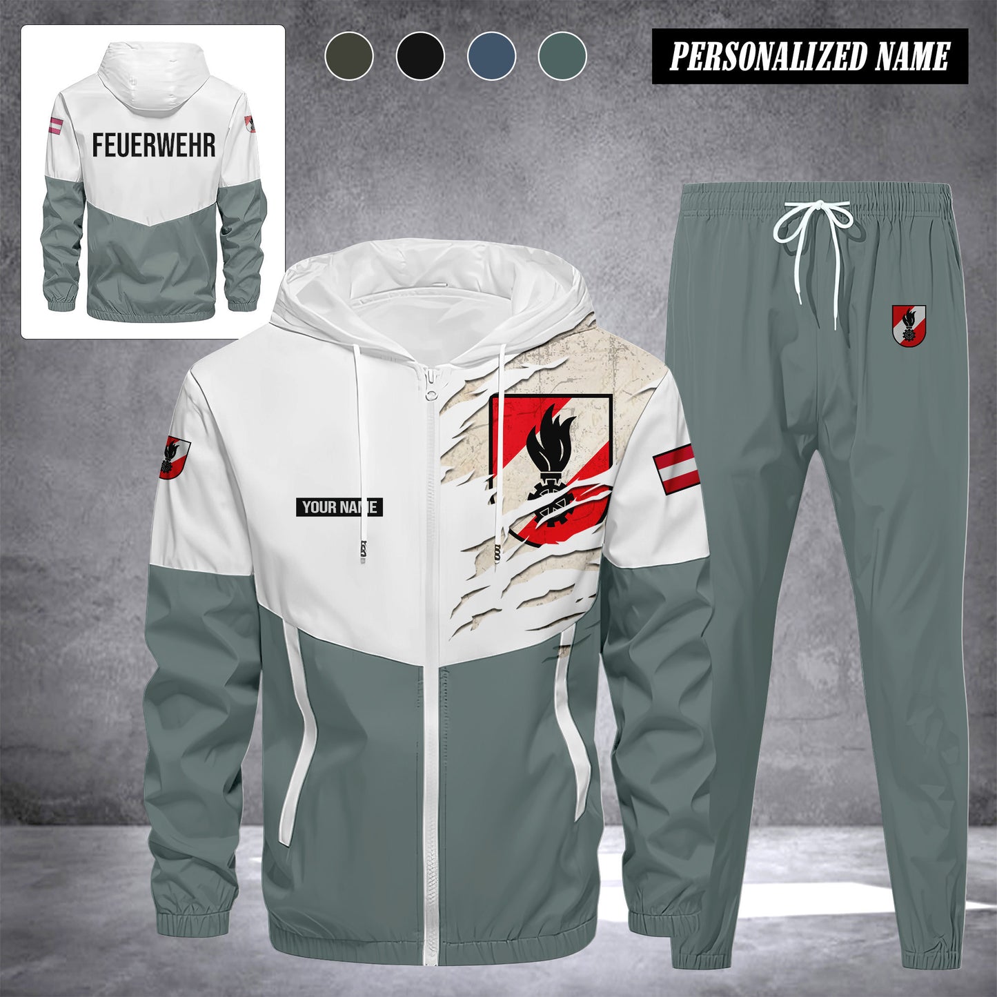 Firefighter Austria Herren Trainingsanzug 2025 – Freizeit Jogginganzug mit Kapuze, Sportjacke & Hose, 2-teiliges Running Set 299
