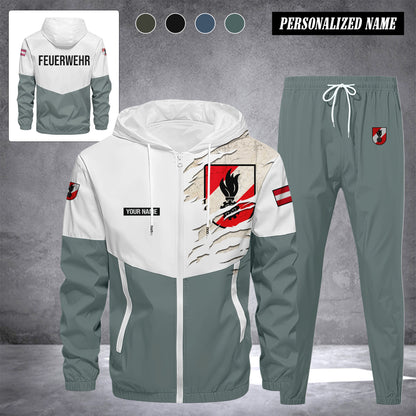 Firefighter Austria Herren Trainingsanzug 2025 – Freizeit Jogginganzug mit Kapuze, Sportjacke & Hose, 2-teiliges Running Set 299