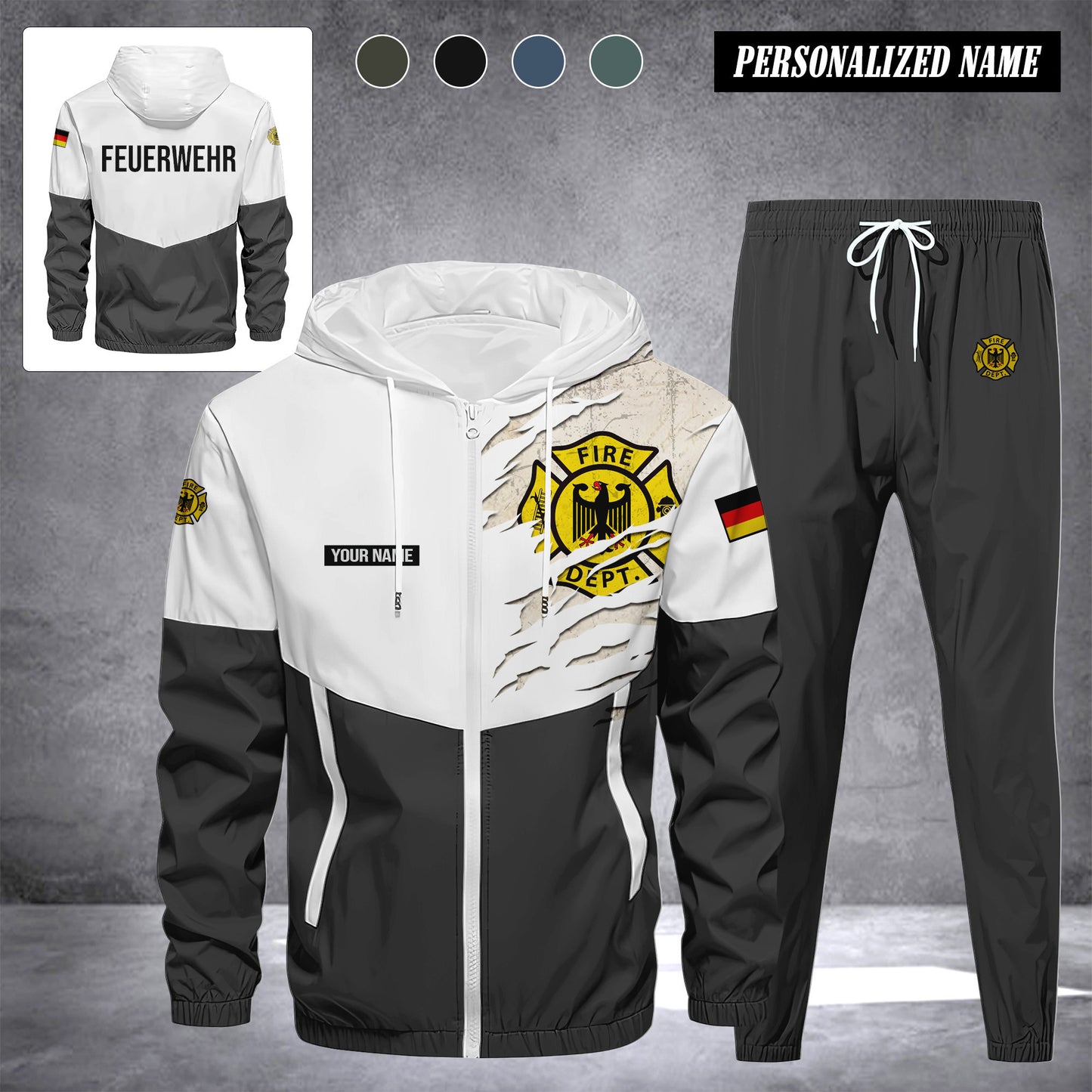 Firefighter Germany Herren Trainingsanzug 2025 – Freizeit Jogginganzug mit Kapuze, Sportjacke & Hose, 2-teiliges Running Set 299