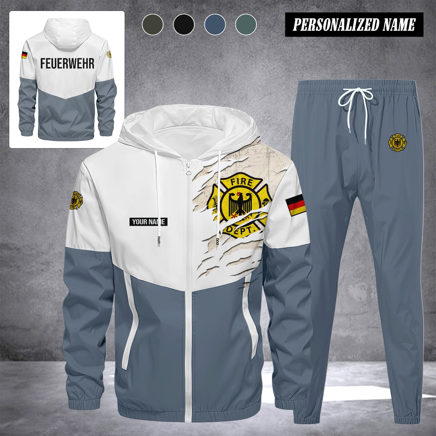 Firefighter Germany Herren Trainingsanzug 2025 – Freizeit Jogginganzug mit Kapuze, Sportjacke & Hose, 2-teiliges Running Set 299