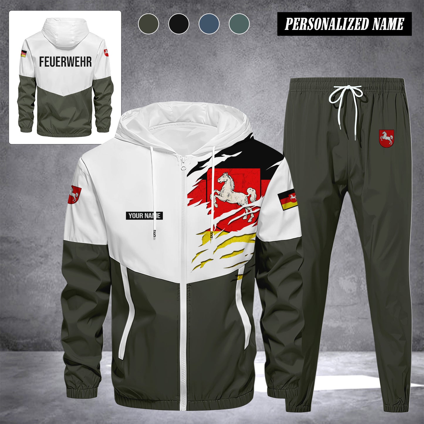 Firefighter Lower Saxony Germany Herren Trainingsanzug 2025 – Freizeit Jogginganzug mit Kapuze, Sportjacke & Hose, 2-teiliges Running Set 299