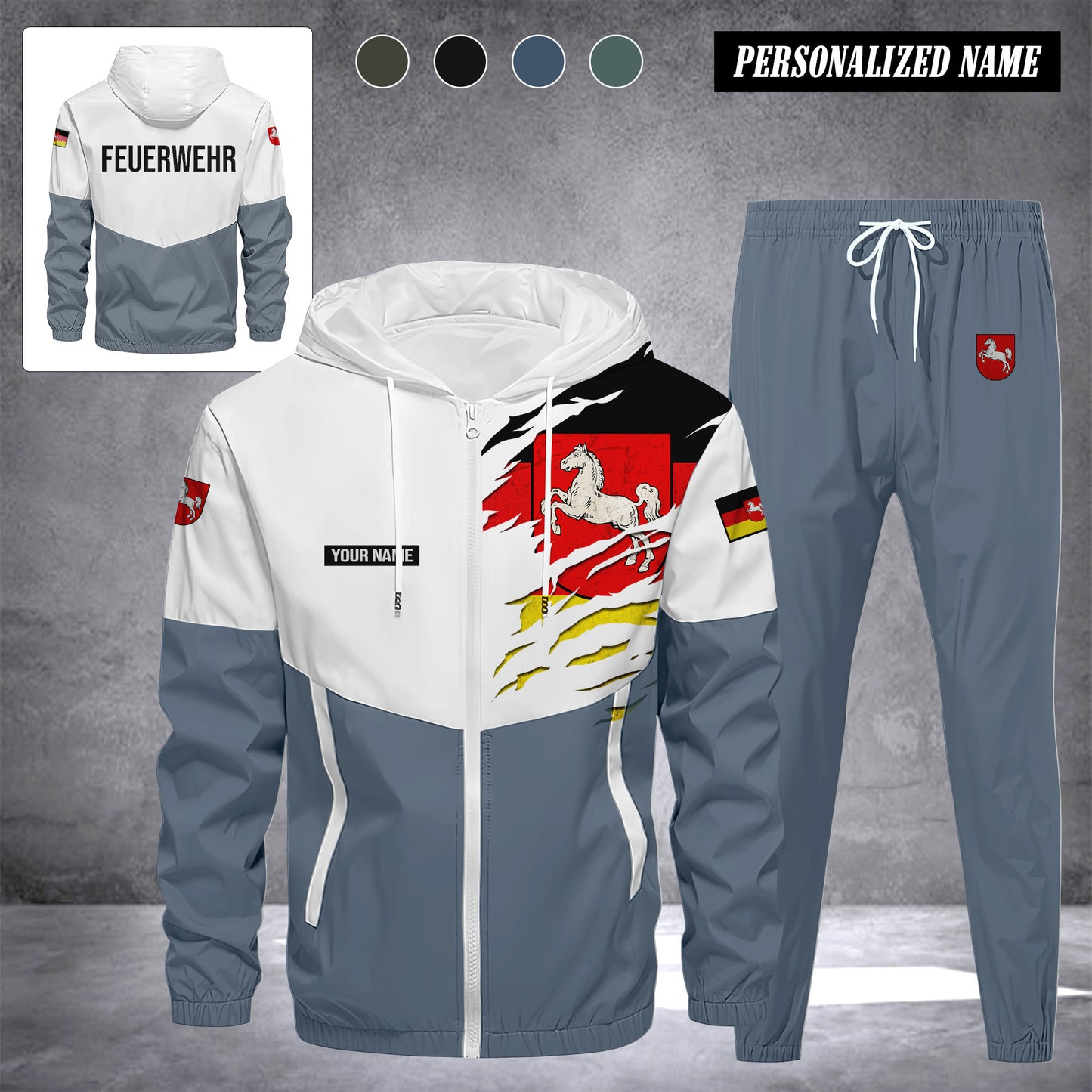 Firefighter Lower Saxony Germany Herren Trainingsanzug 2025 – Freizeit Jogginganzug mit Kapuze, Sportjacke & Hose, 2-teiliges Running Set 299