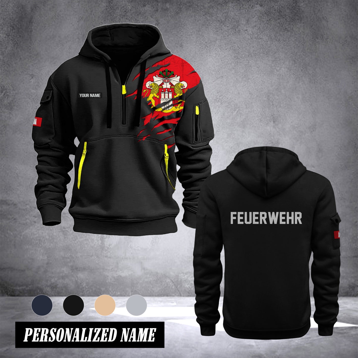 Firefighter Hamburg Germany customize Hoodie Half Zipper 0909