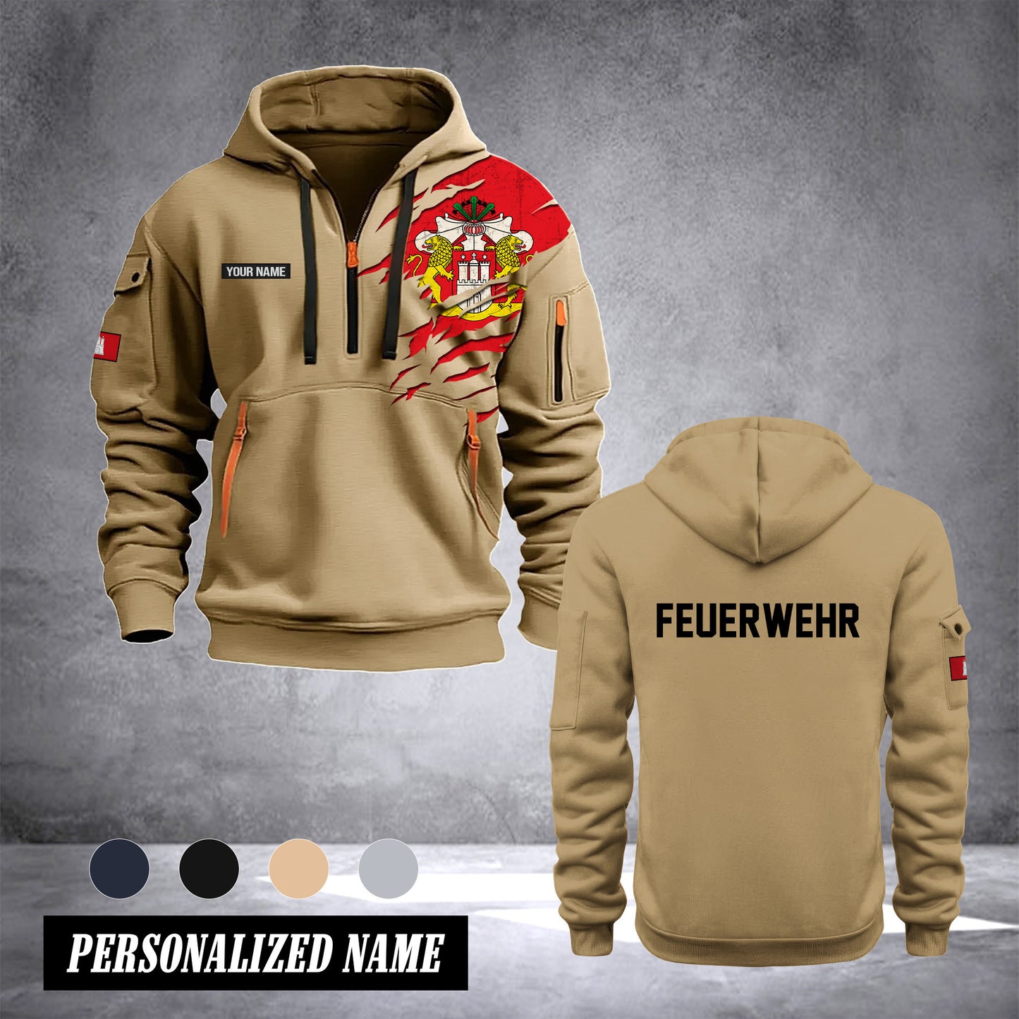 Firefighter Hamburg Germany customize Hoodie Half Zipper 0909