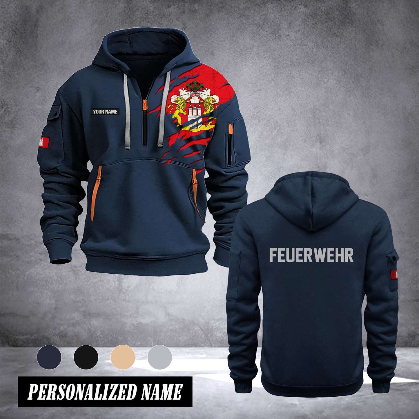 Firefighter Hamburg Germany customize Hoodie Half Zipper 0909