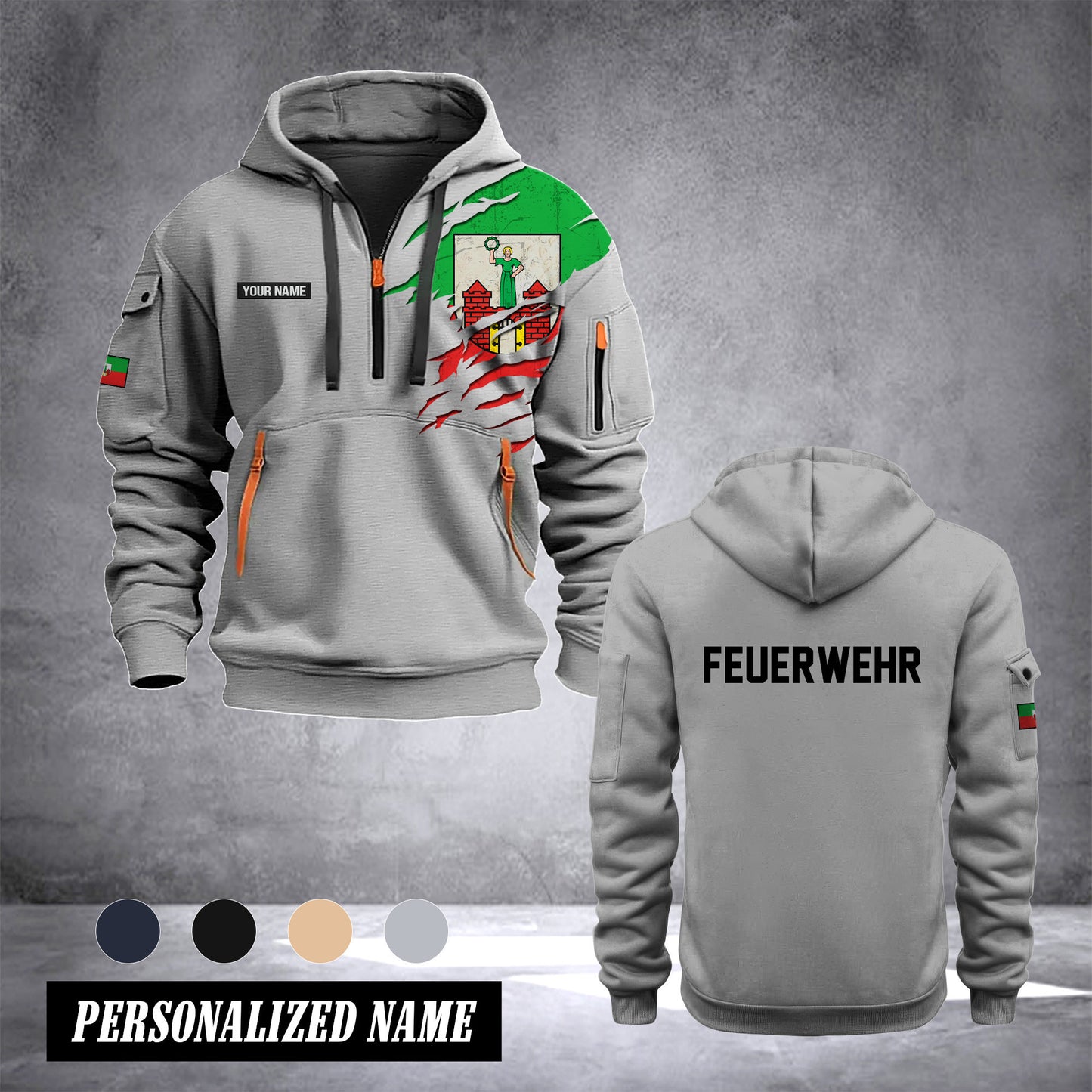 Firefighter Magdeburg Germany customize Hoodie Half Zipper 0909