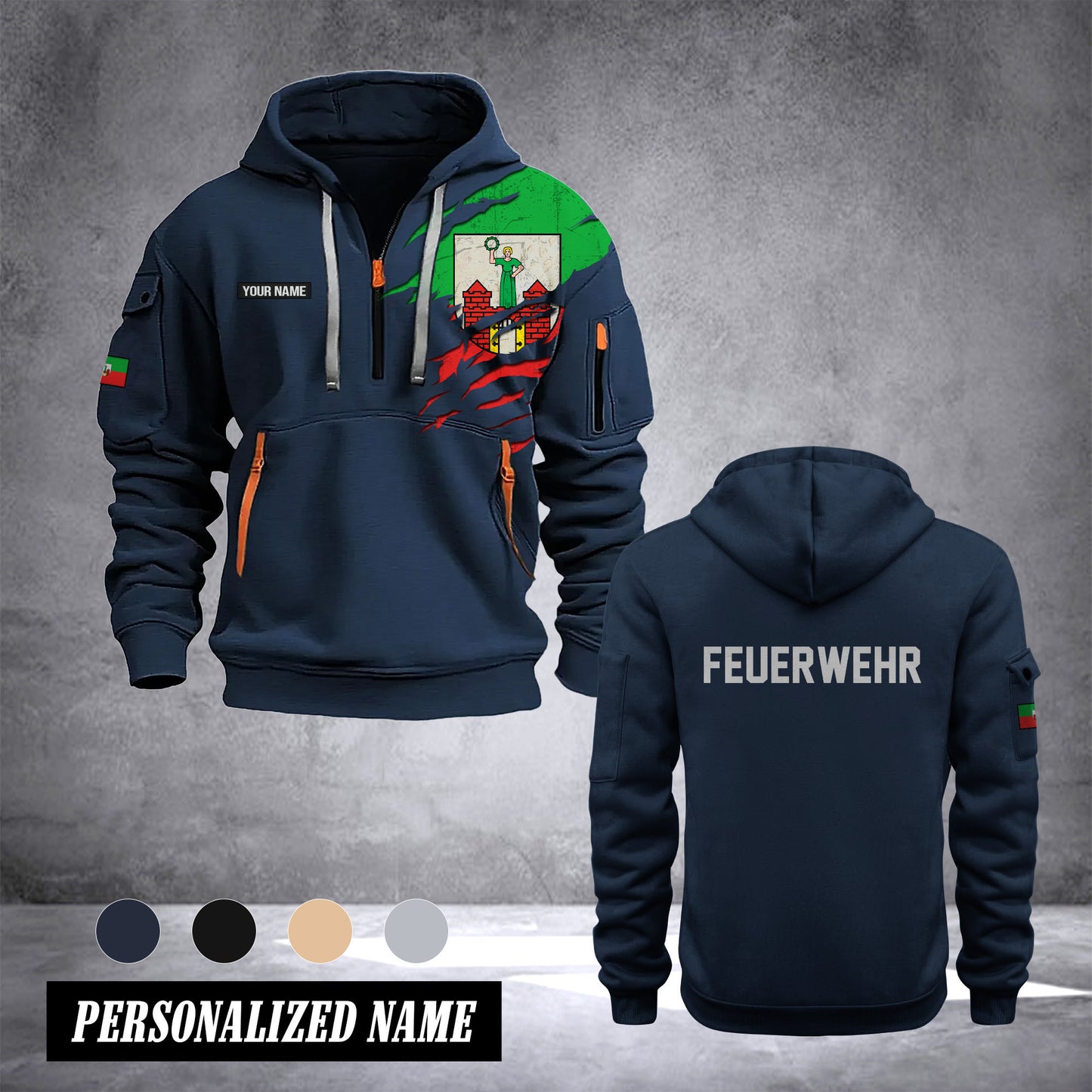 Firefighter Magdeburg Germany customize Hoodie Half Zipper 0909