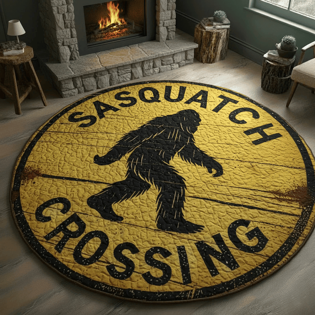 Bigfoot & Sasquatch Crossing Round Mat 0510