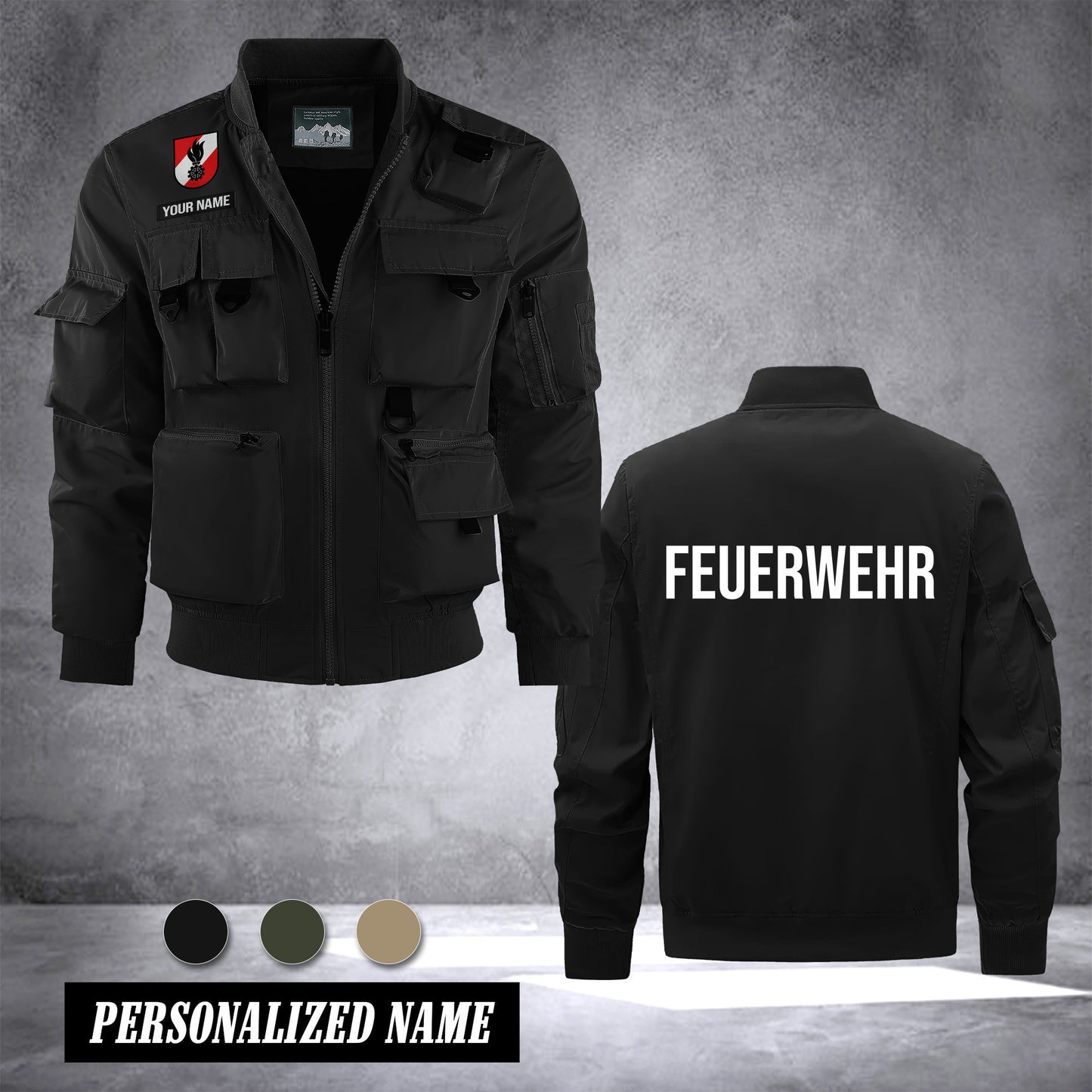 Firefighter Austria custom Herren Bomberjacke – Leichtes Arbeitsjacke mit Stehkragen und Mehreren Taschen