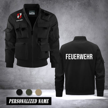 Firefighter Austria custom Herren Bomberjacke – Leichtes Arbeitsjacke mit Stehkragen und Mehreren Taschen