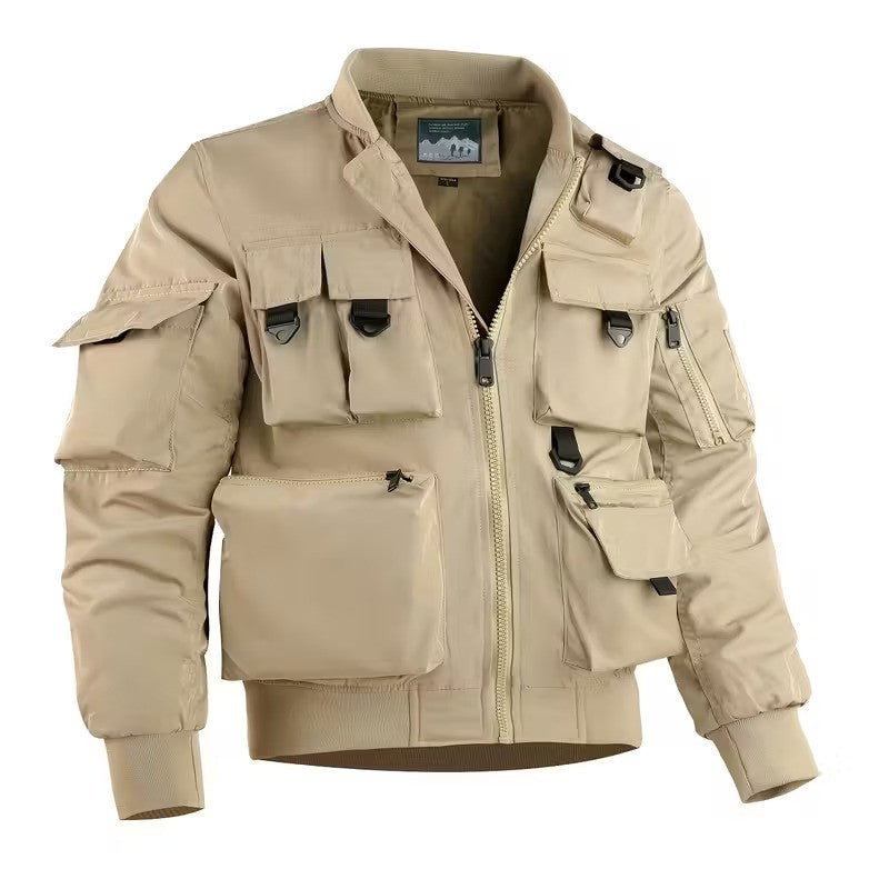 USA patriot Men's Bomber Jacket - Lightweight Stand Collar Workwear Outerwear With Multi-Pockets