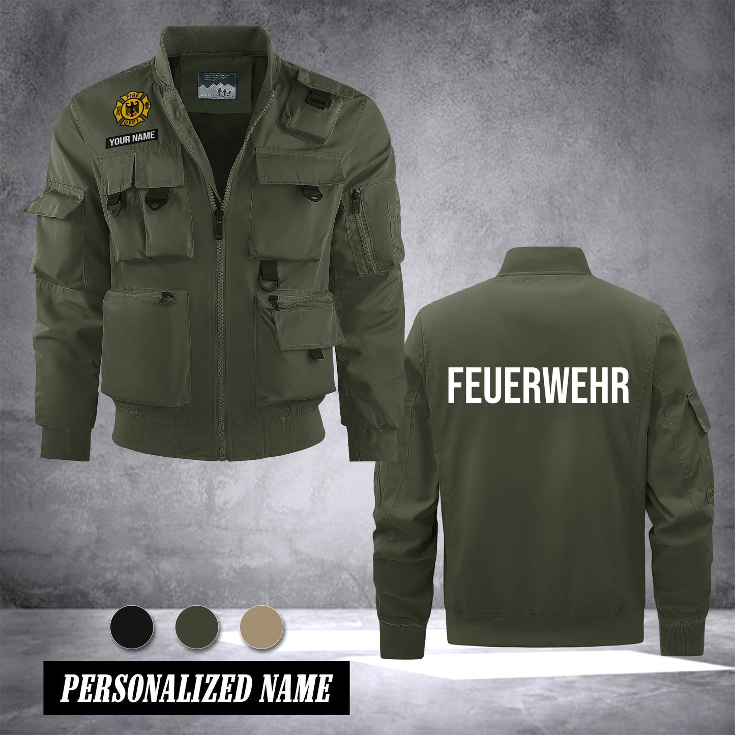Firefighter Germany custom Herren Bomberjacke – Leichtes Arbeitsjacke mit Stehkragen und Mehreren Taschen