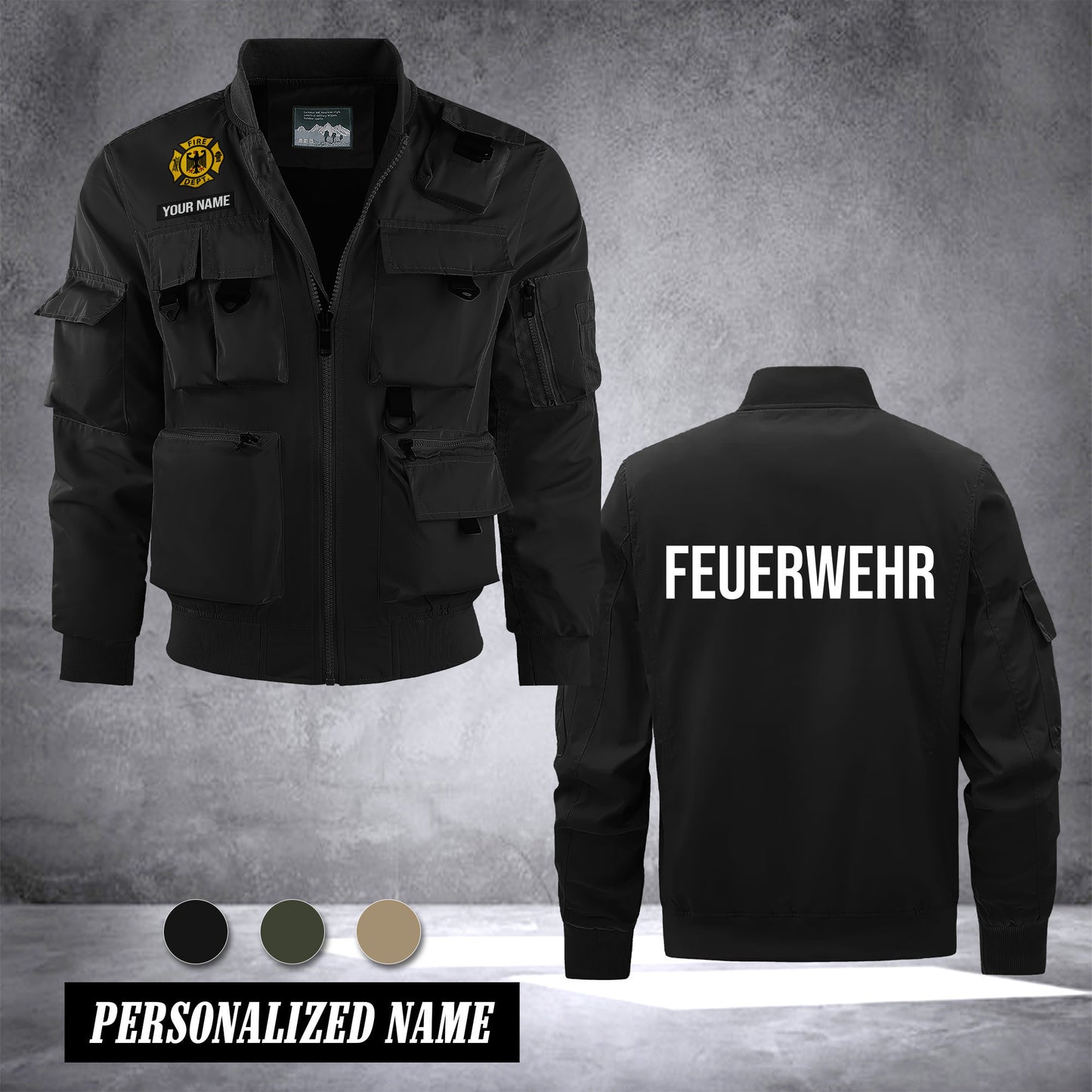 Firefighter Germany custom Herren Bomberjacke – Leichtes Arbeitsjacke mit Stehkragen und Mehreren Taschen