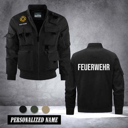 Firefighter Germany custom Herren Bomberjacke – Leichtes Arbeitsjacke mit Stehkragen und Mehreren Taschen