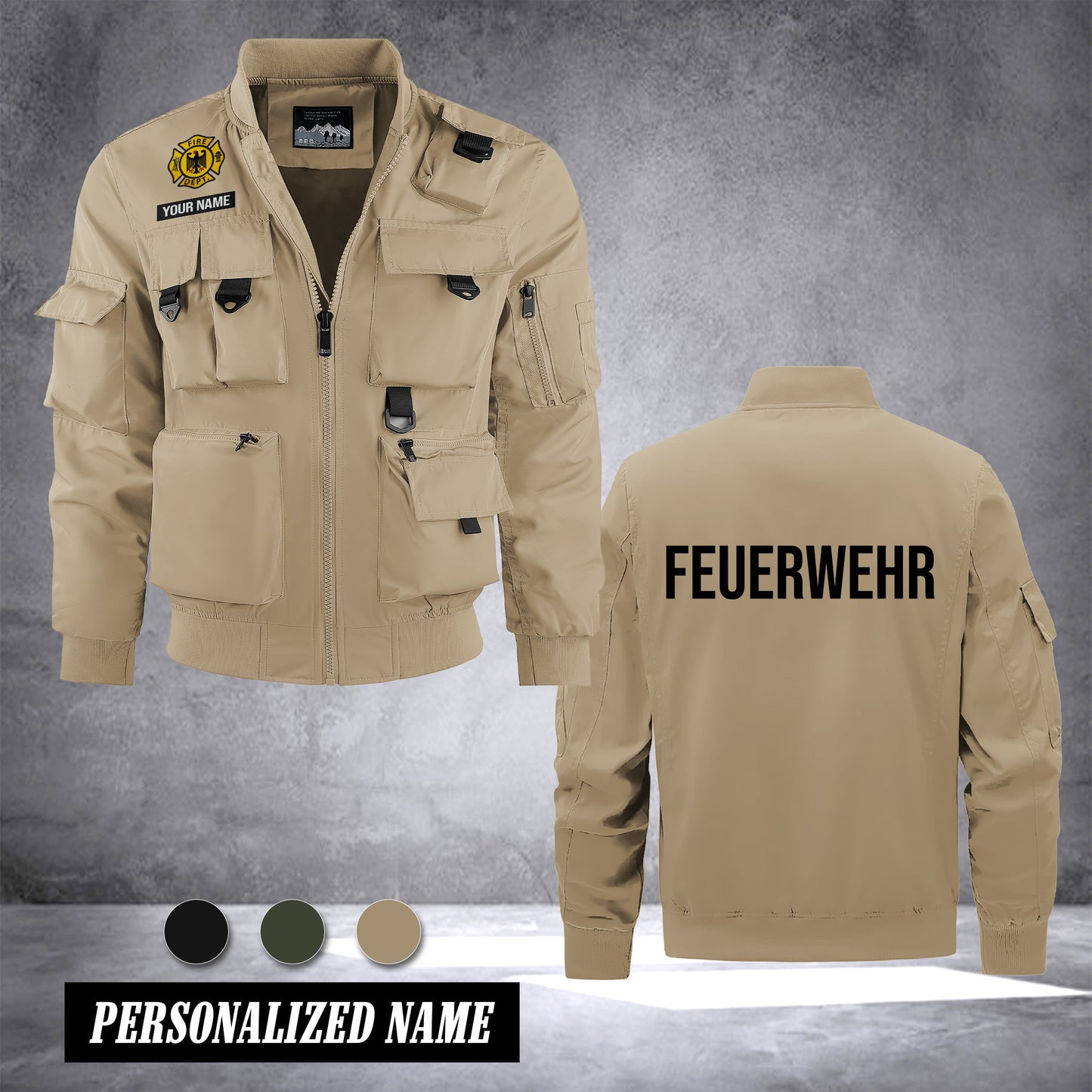 Firefighter Germany custom Herren Bomberjacke – Leichtes Arbeitsjacke mit Stehkragen und Mehreren Taschen